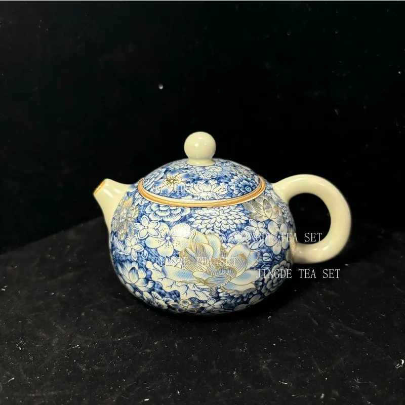 

180ml Ru Kiln New Gold Blossoms Xishi Teapot High-end Exquisite Teapot Single pot Ru Yao Wan Hua Teapot Kung Fu 1pcs