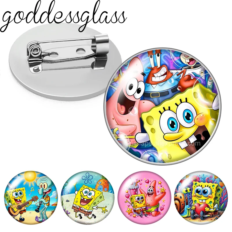 SpongeBob SquarePants Patrick Star Cute Cartoon Photo Glass cabochon Brooch pinback button Bag Clothes Denim Jeans Lapel Pin