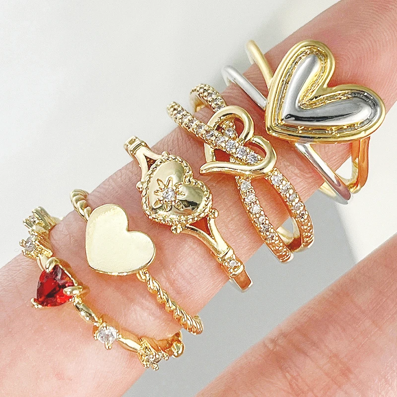 Huitan Gold Color Cross Heart Ring for Women Romantic Wedding Engagement Bridal Promise Accessories Red CZ Elegant Chic Jewelry