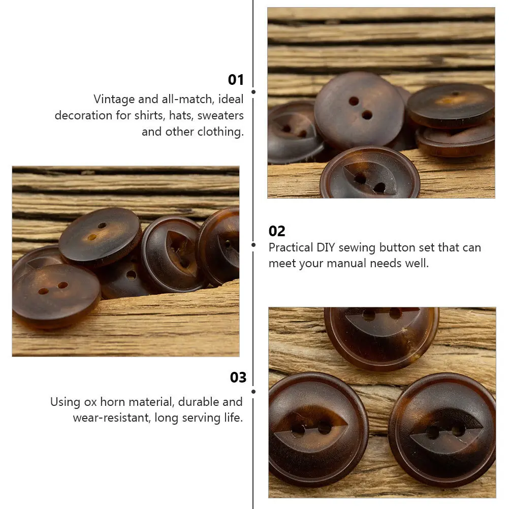 

30 Pcs Black Buttons Clothing Accessory for Coat Jackets Clothes Horn All-match Garment