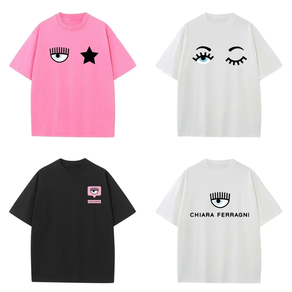 Fashion FerragniES Eyes C-Chiara Printed Cotton T Shirt for Women Y2K Tees Short Sleeve Unisex T-shirts Summer Couple Clothing