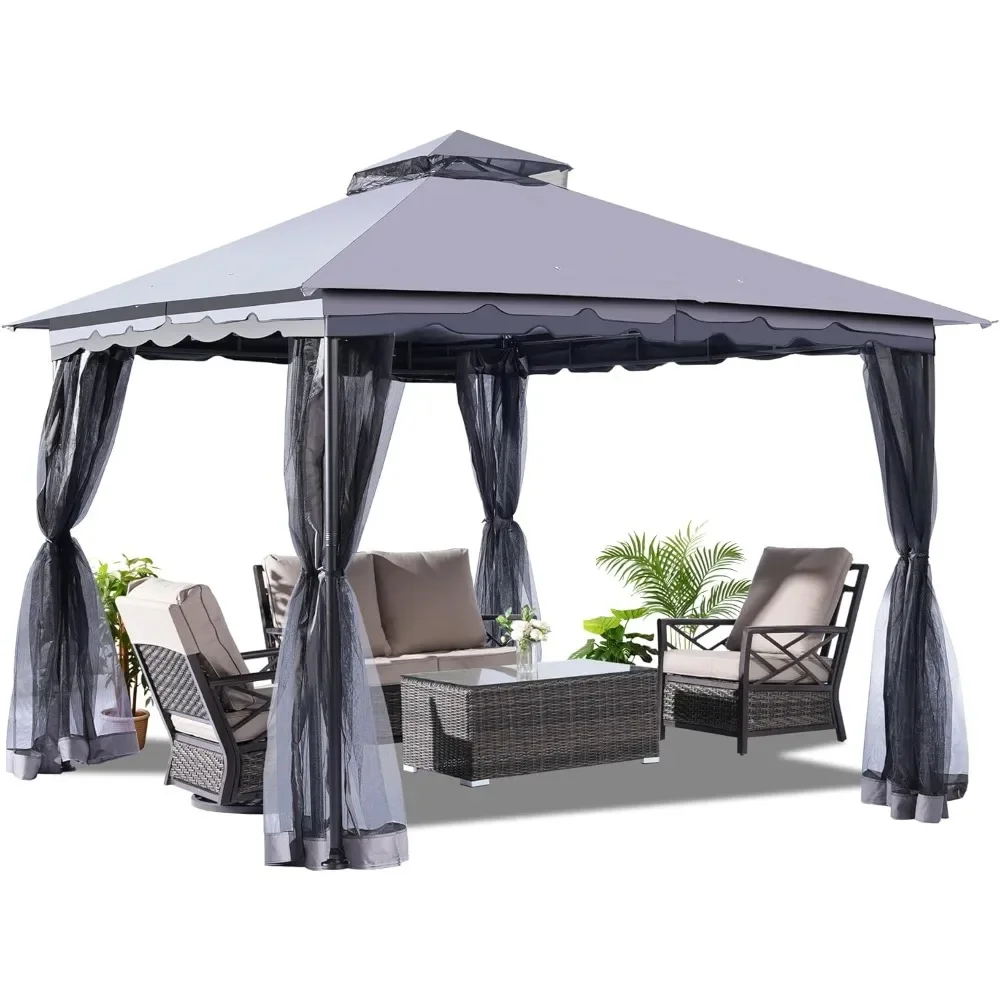 

10x10ft Patio Gazebo with Mosquito Netting and Sand Bag, Fireproof Enclosure & Waterproof Screen Tent, Garden Pavilion for Patio