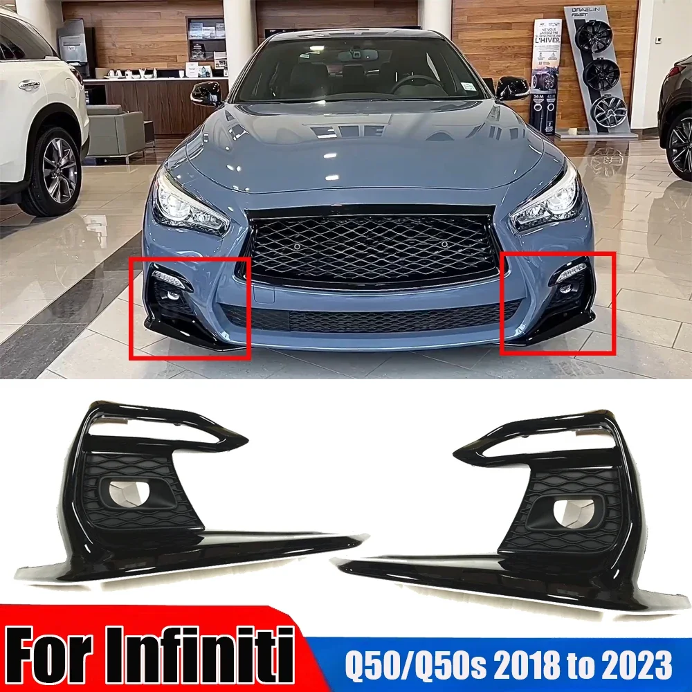 2Pcs Front Stoßstange Nebel Licht Abdeckung Für Infiniti Q50 2018 bis 2023 Sport Air Vent Intake Grill Nebel lampe Lünette rahmen Körper Trim Kits