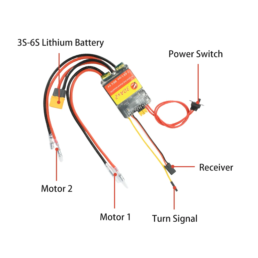 30A 50A Zweikanaliger bidirektionaler bürstenloser ESC mit PWM-Signaleingang, geeignet für RC-Autos, RC-Boote, Kettenfahrzeuge – Detail 7
