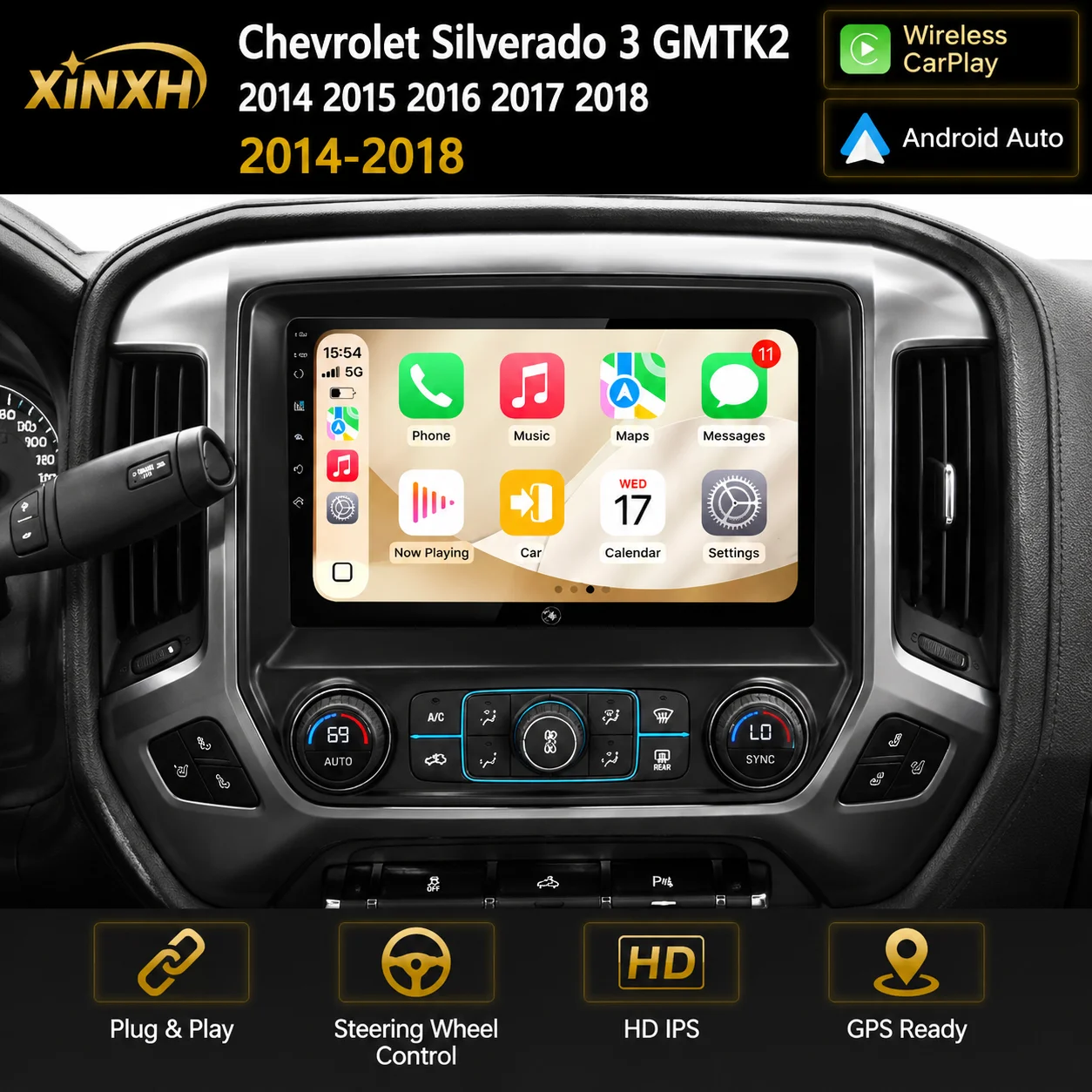 Car Stereo Radio for TChevrolet Silverado 3 GMTK2 2014-2018 Wireless CarPlay Android Auto Multimedia Navigation 2din Autoradio