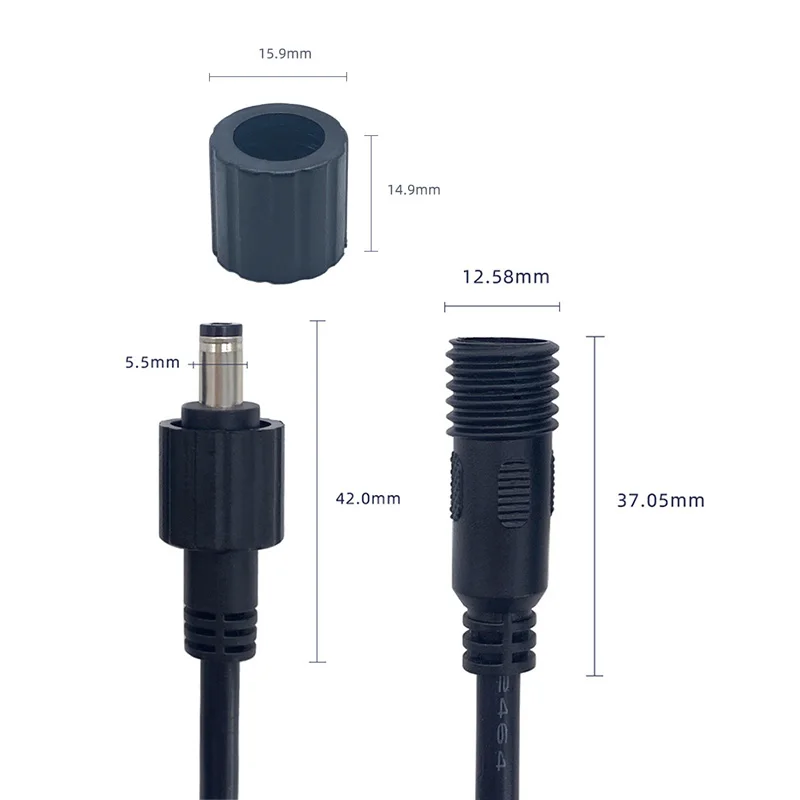 DC 5.5 x 2.1mm IP68 Waterproof 18AWG 7A Male and Female Connector Plug 2 Pin Power supply adapter Wires