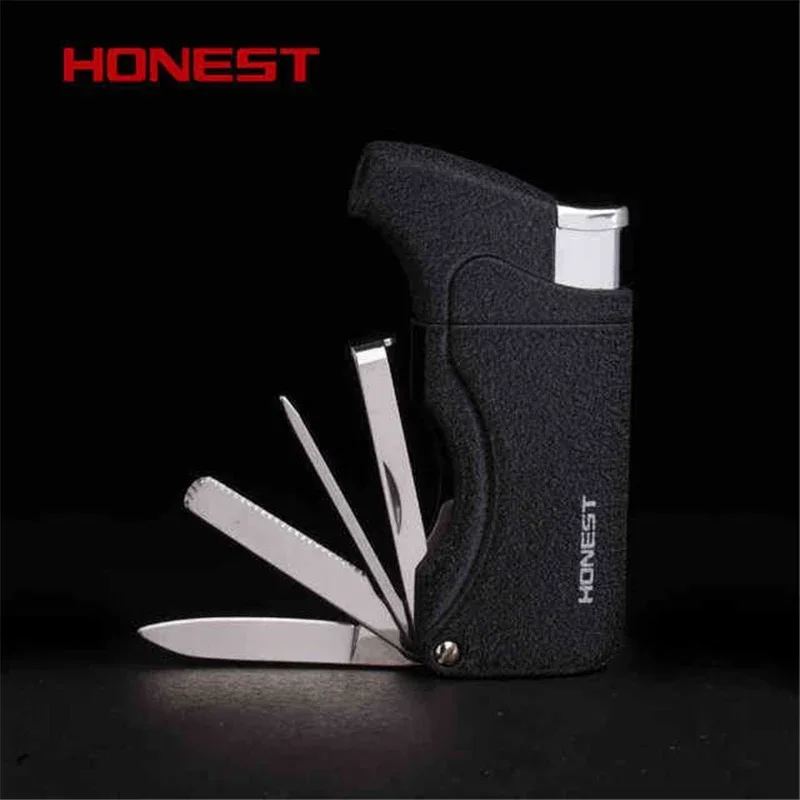 HONEST Metal Multifunctional Lighter Windproof Butane Jet Tube Tool Rod Men\'s Compact Portable Cigar Lighter