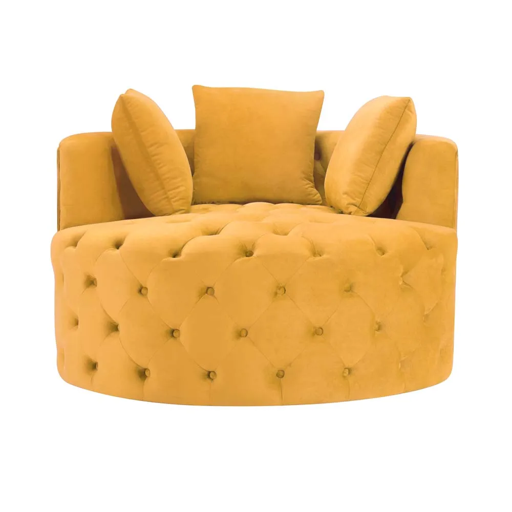 Sofa Round Modern Stainless Steel Velvet Fabric Wide Tufted Swivel Barrel Chair Swivel Sofa for Home Hotel Furniture