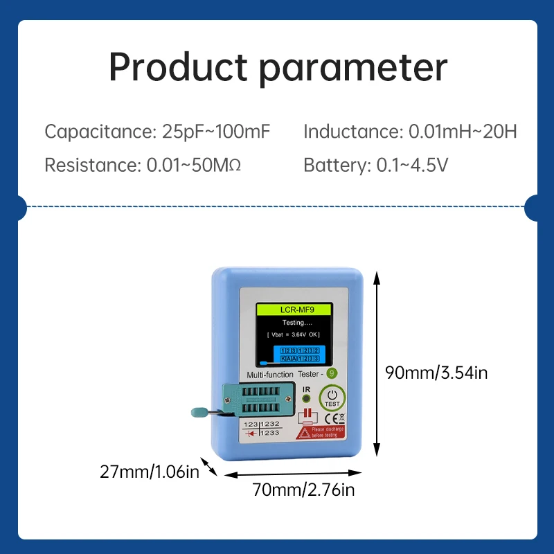 LCR-MF9 Nowy tester tranzystorów Dioda TFT Trioda Miernik pojemności LCR Miernik ESR NPN PNP MOSFET IR Wielofunkcyjny tester Multimetr