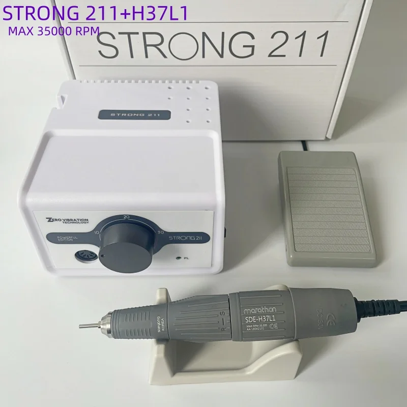 65W Forte Max 211 Trapano Elettrico per Unghie 45K STRONG 210 102L Maratona Maniglia Professionale Smalto per Unghie Levigatrice Set di Attrezzature