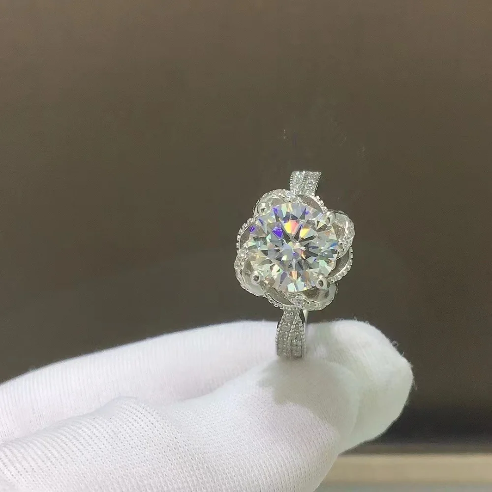 S925 2 Carats High Quality Moissanite Diamond Rose Ring Fashion Elegance Jewelry Birthday Women Mature Charm Gift