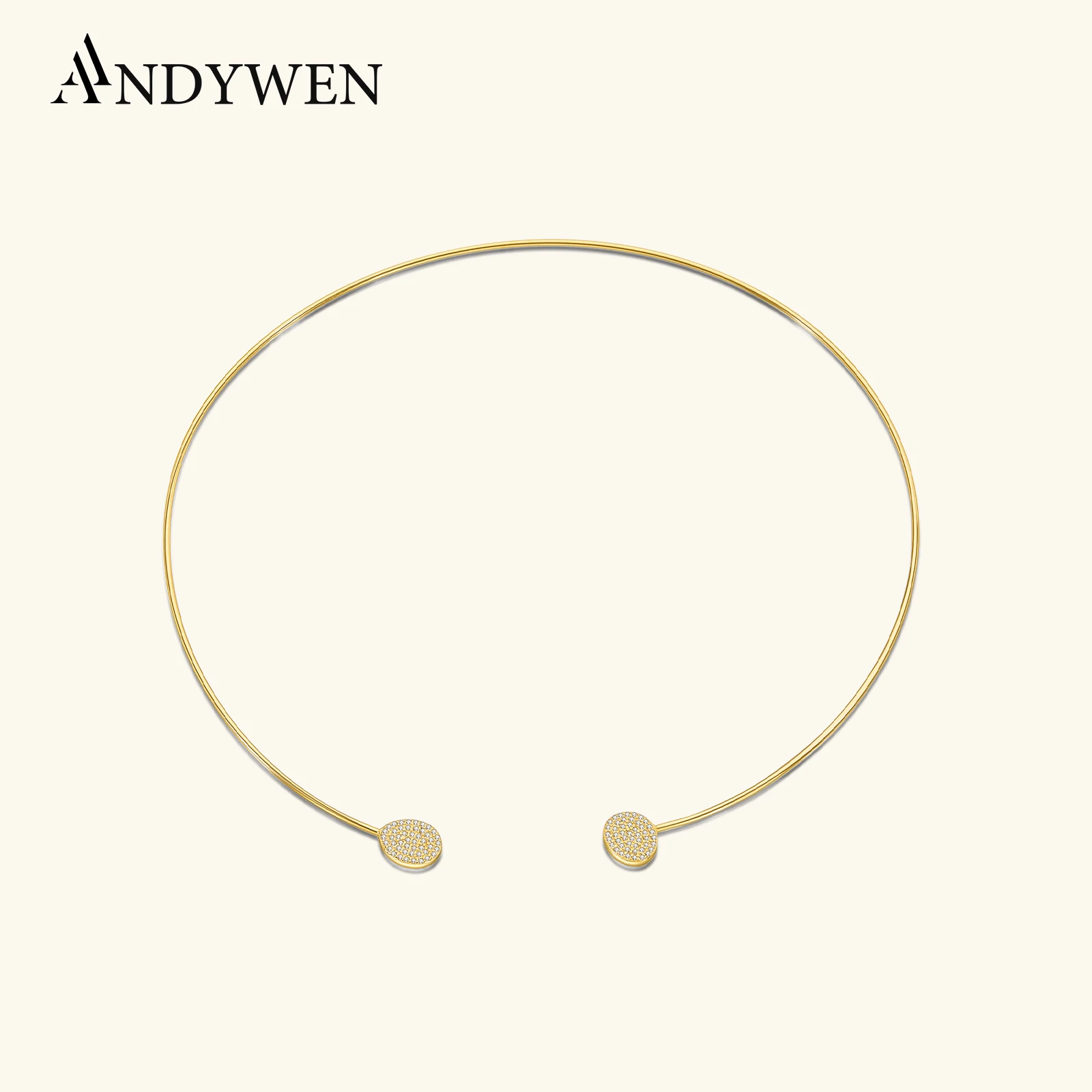 

ANDYWEN 925 Sterling Silver Gold Collar CZ Zircon Necklace Women 2025 New Fashion Casual Rock Punk Fine Jewelry Gift