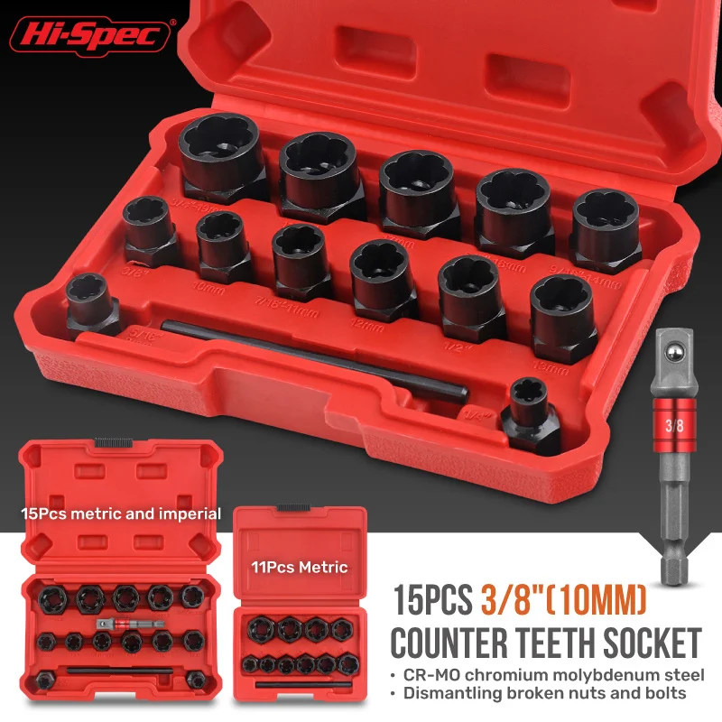 

Hi-Spec 11Pcs/Set Damaged Bolts Nuts Screws Remover Extractor Removal Tool Set Threading Tool Kit Black Nuts With 2 Styles