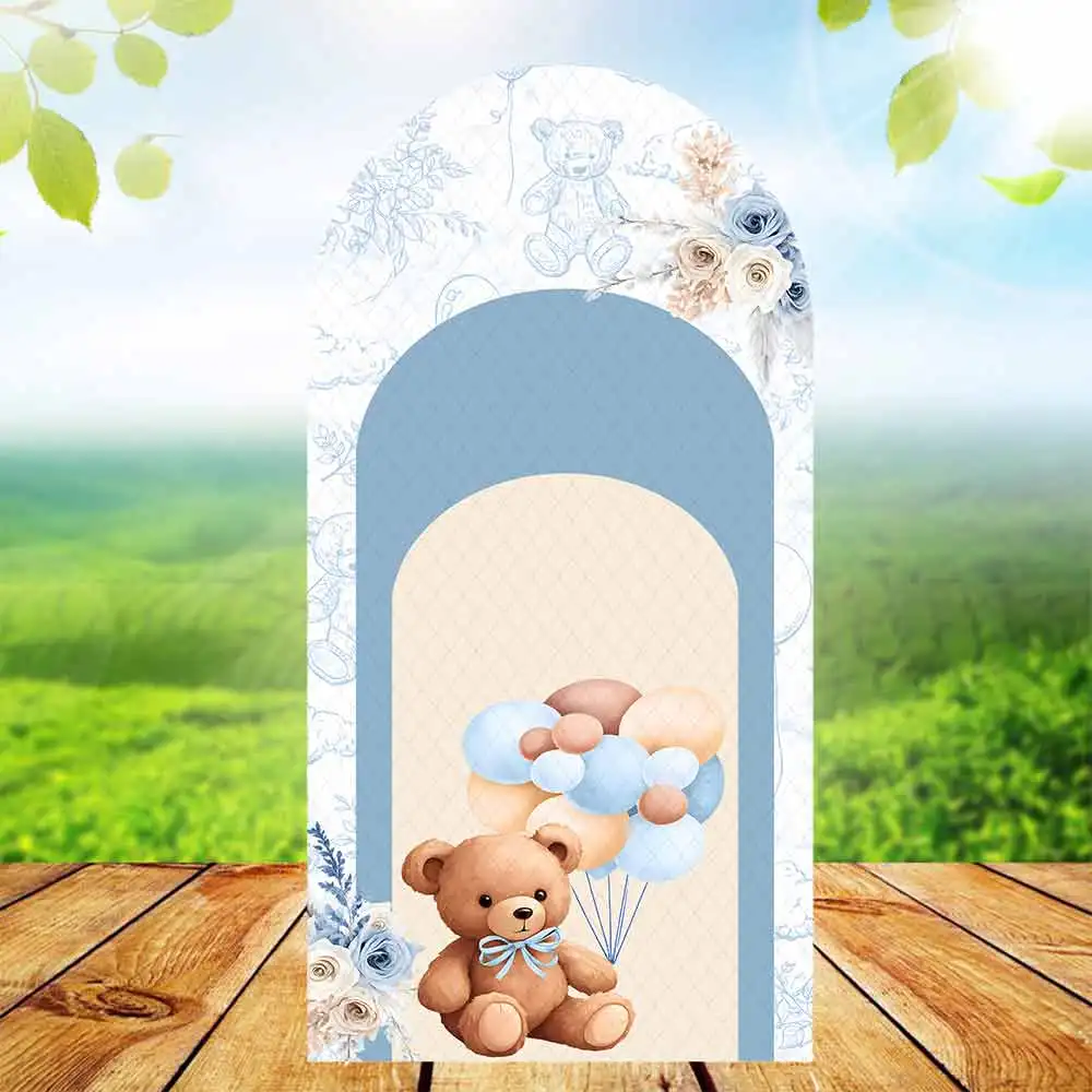 Elastic Arch Bear Cover U Shape Party Backdrop Photography Baby Shower Kids Birthday Background Customize Name Photo Banner