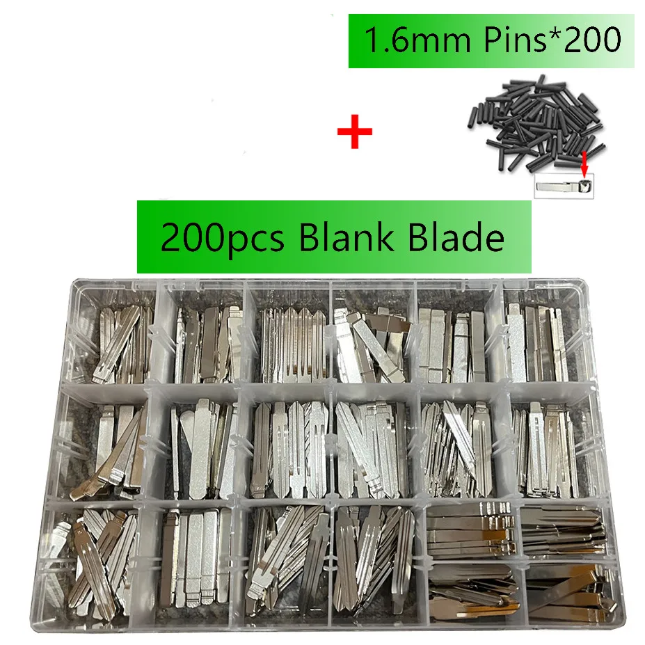 

200pcs/Lot Uncut Car Key Blank Blade KD VVDI Xhorse Remote Key Blade for KD900/KD-X2 with 200pcs 1.6mm Pins Car Sticker Logos