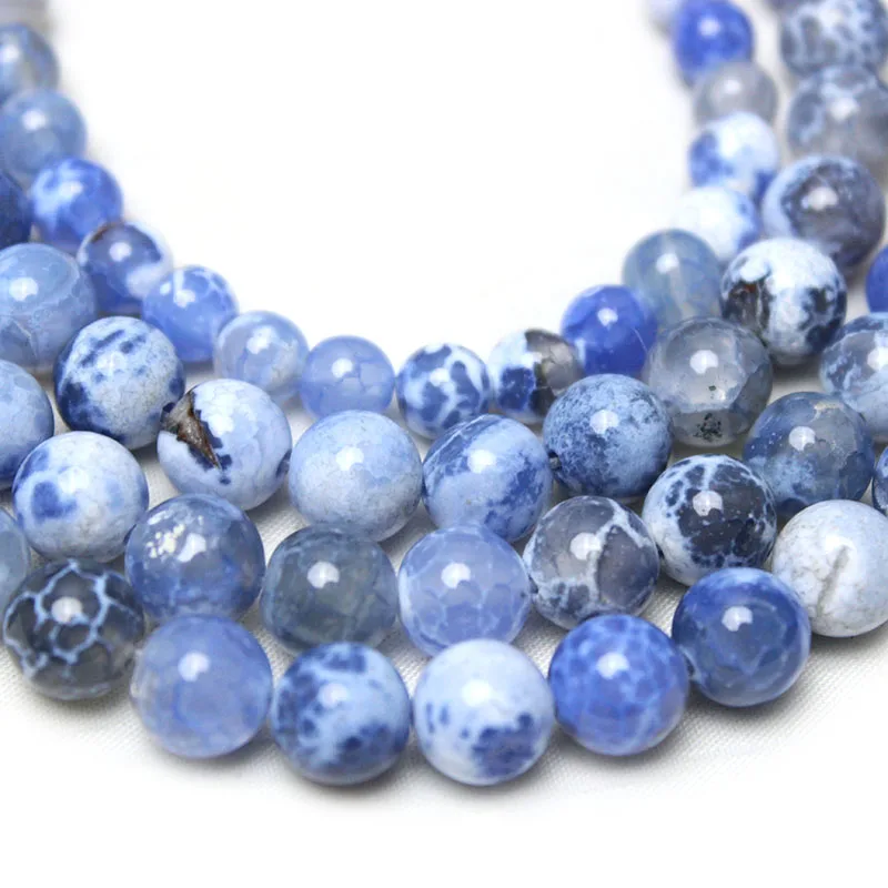 Natural Fire Blue Agat Stone Chalcedony Smooth Round Loose Beads  For Jewelry DIY Bracelet Necklace 6 8 10 MM Pick size