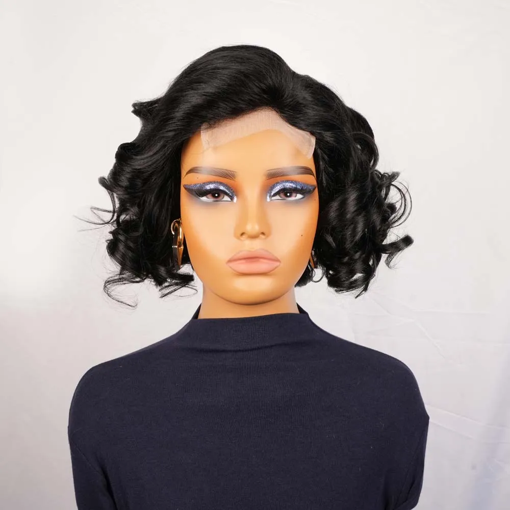 عابث قطع الباروكات للنساء السود البرازيلي نطاط 4x4 الدانتيل ريمي الشعر البشري قصيرة الطبقات الباروكات مع اللون الأسود الطبيعي للاستخدام اليومي #1
