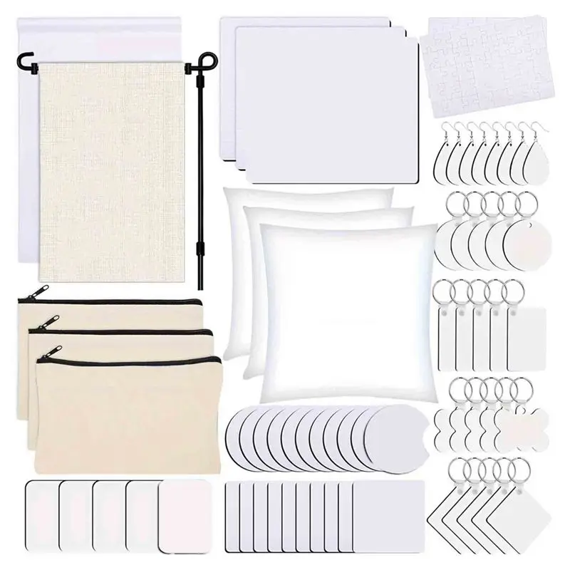 

128 PCS Sublimation Blanks Products, Christmas Ornaments Crafts Sublimation Kit , DIY Heat Printing Pattern Craft-[LUCK 9]