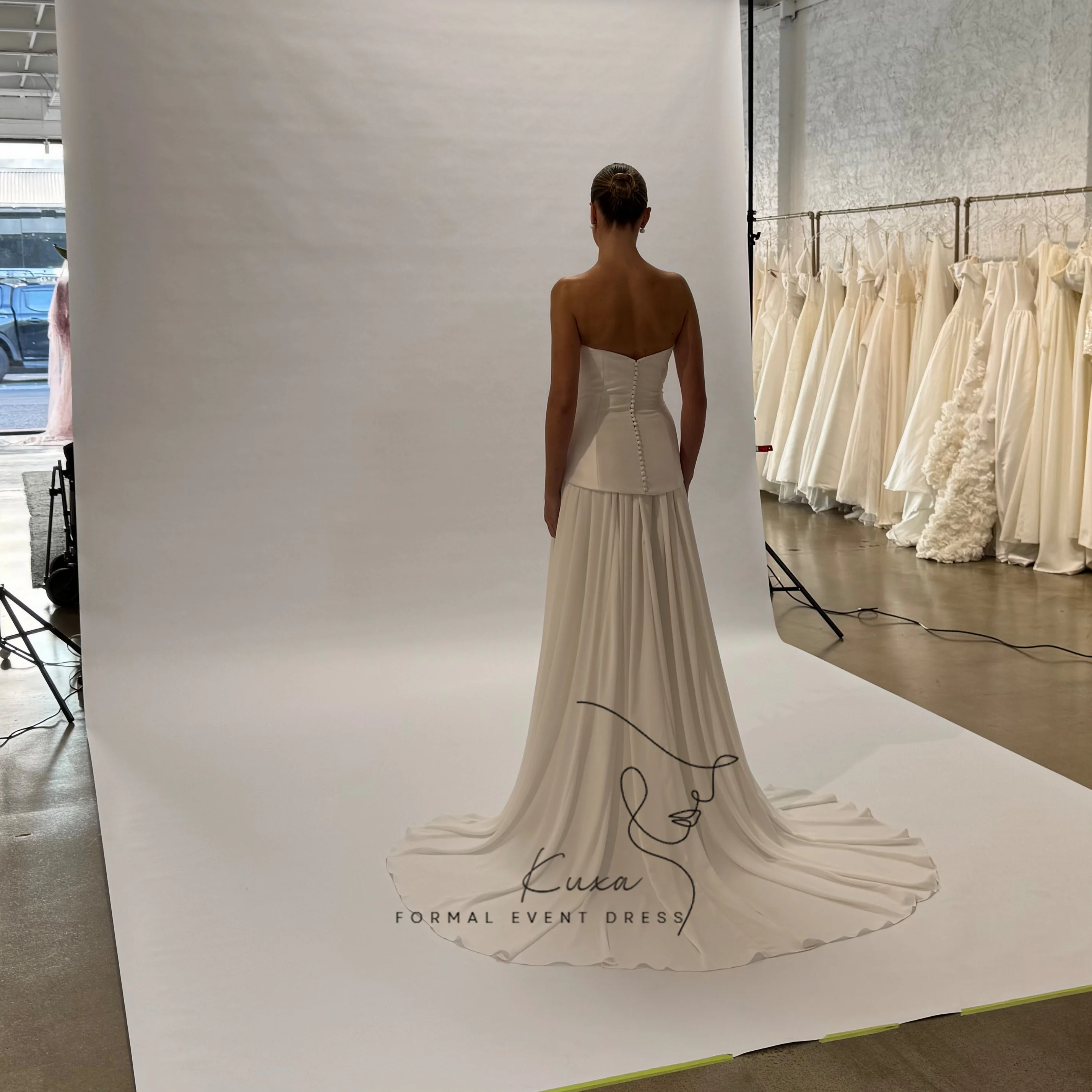KUXA Customized Wedding Dress Strapless Scarf Collar Detachable Top Bridal Gown For Ladies Wedding Reception Minimalist Banquet