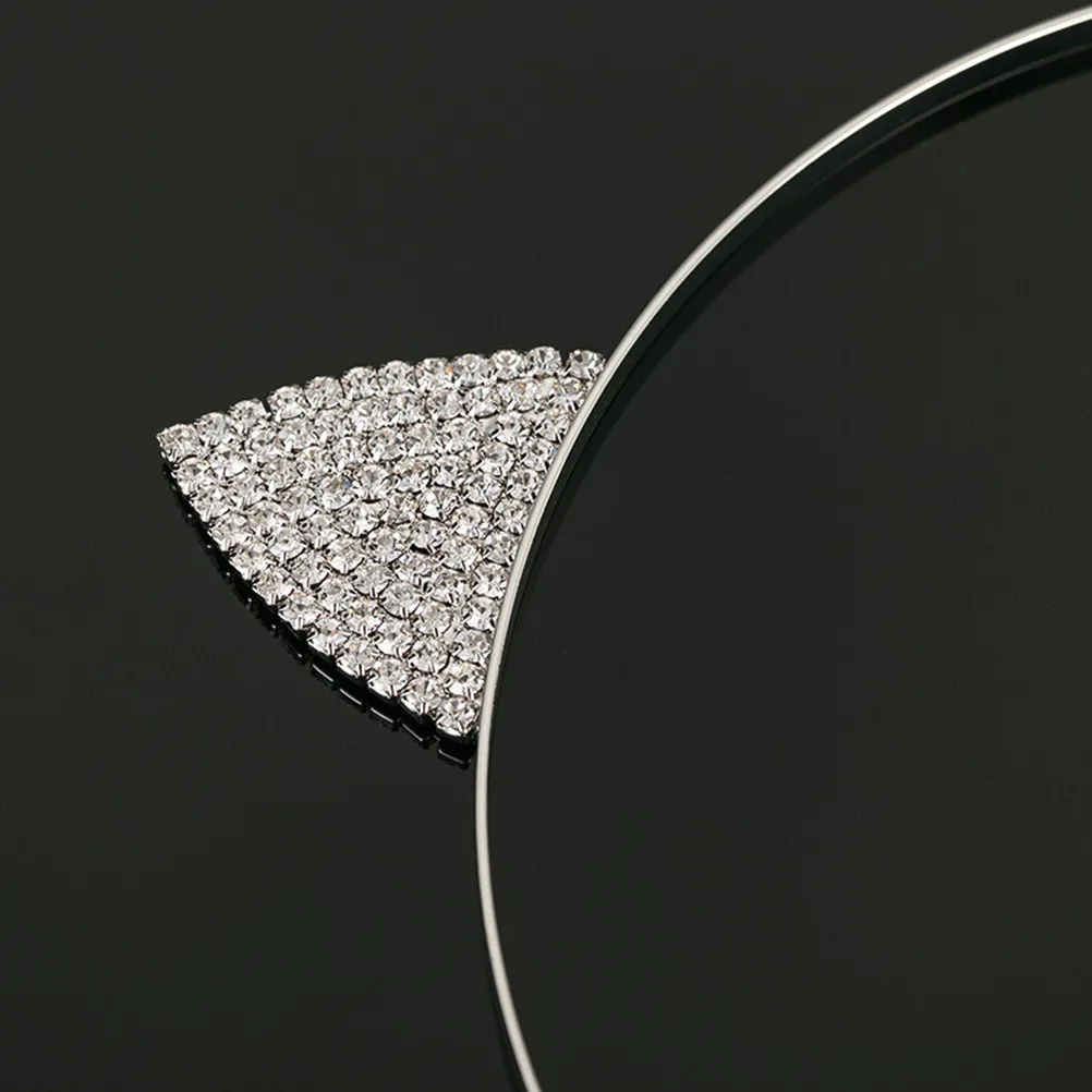 2Pcs Cat Ear Rhinestone Headband Crystal Hair Bands for Women Girls Holiday Party Costume Ball Cat Headband Accessories