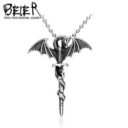 Beier New Store 316L Stainless Steel Dragon Pendant Wings Necklace Punk Animal High Quality Fashion Chain Men Jewelry LLBP8-022P