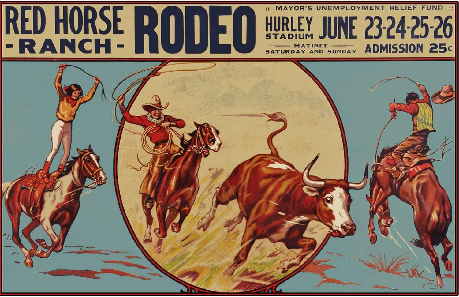 Rustic Retro Metal Tin Sign - Vintage Rodeo Metal Poster Plaque Red Horse Ranch Novelty Tin Sign