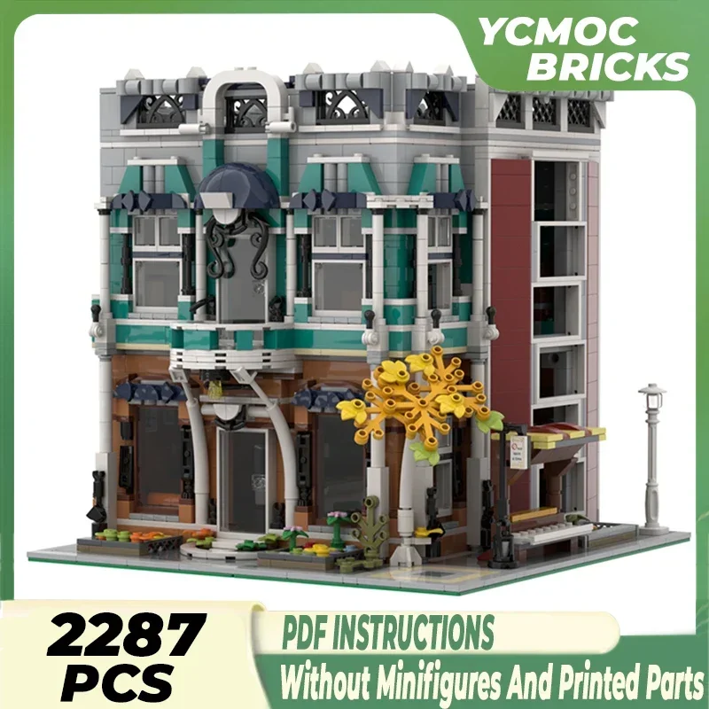 Moc Building Blocks Street View Model Street Corner Bookstore Technical Bricks DIY Assembly Famous Toys For Childr Holiday Gifts