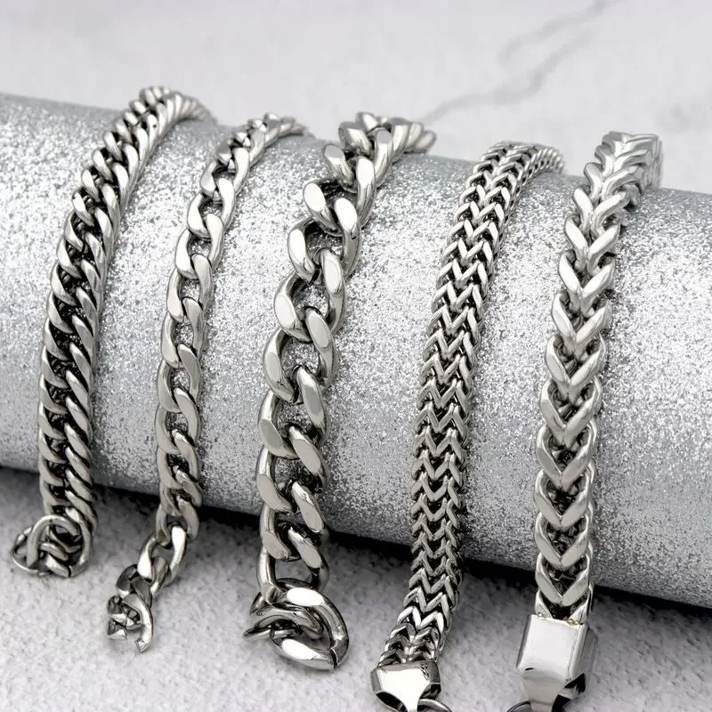 4 Styles Silver Color Smooth Layers Chain Stainless Steel Men's Bracelets For Men Women Punk Hip Hop Party Rock Street Jewelry