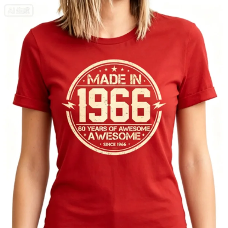 Made in 1966 60 Years of Being Awesome Women T-Shirt Cotton Short Sleeve O-Neck Casual Fashion Birthday Gift for Her Tees