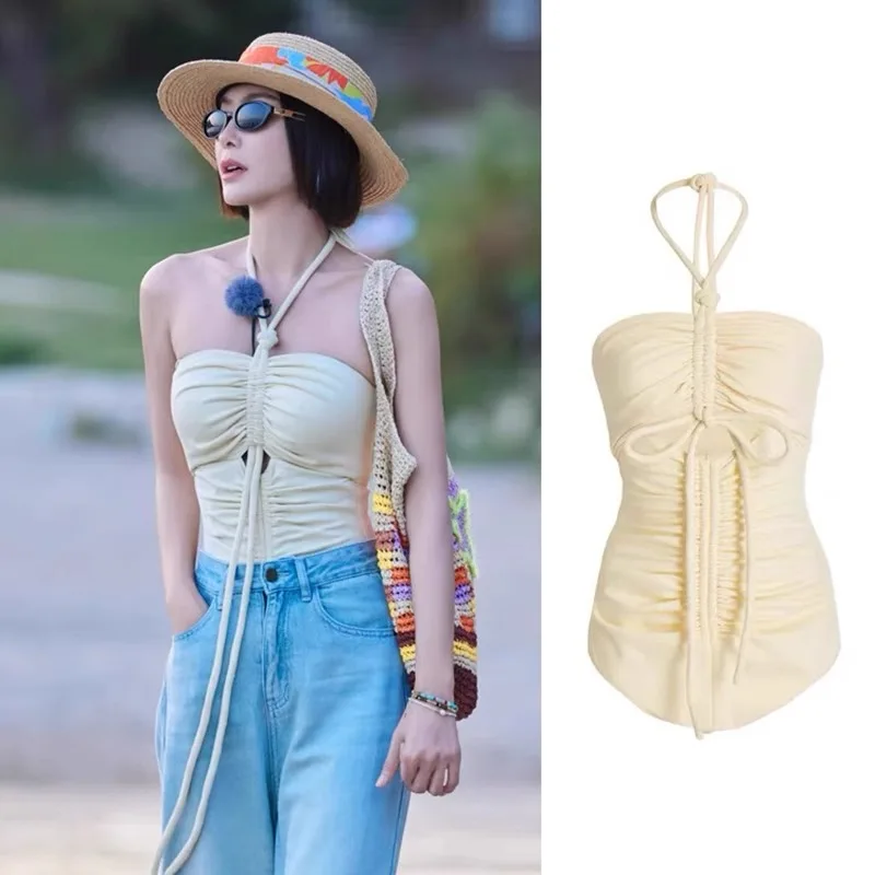 

Conservative One-Piece Swimsuit for Women Neline Thermal Spa Vaion Ktan Sle Fixed Chest Pad No Sve Casual Swimwear