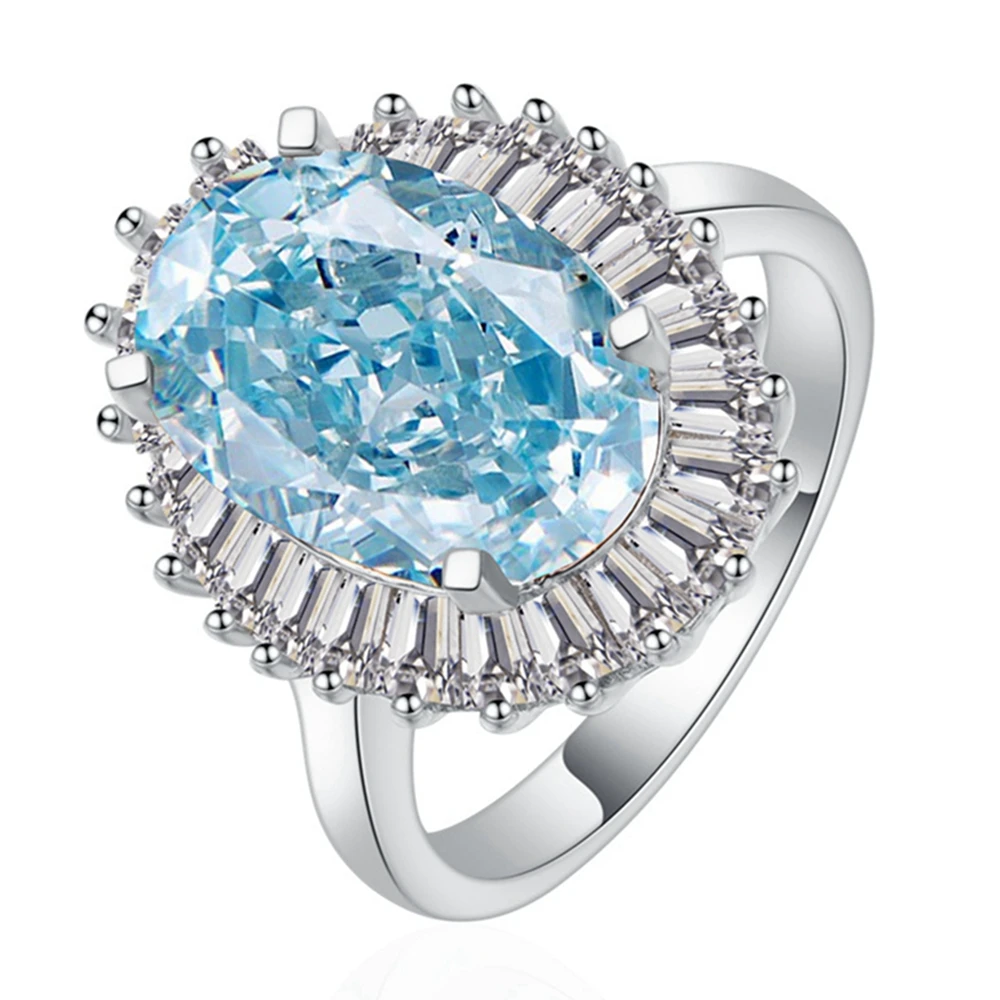 Vinregem 6.5CT Oval Lab Created Sapphire Paraiba Tourmaline Aquamarine Gems Women Ring 925 Sterling Silver Engagement Jewelry