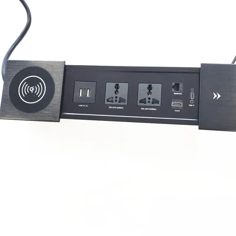 Blue Shark Integrated Multifunction 10A Aluminum Alloy Sliding Tabletop Socket with 2 Outlets 2 USB 1 Network 1 Wireless