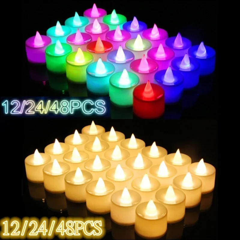 12/24/48 Pieces Flameless LED Tealight Candle Tea Light Wedding Lights Romantic Candle Lights Birthday Party Wedding Home Decor