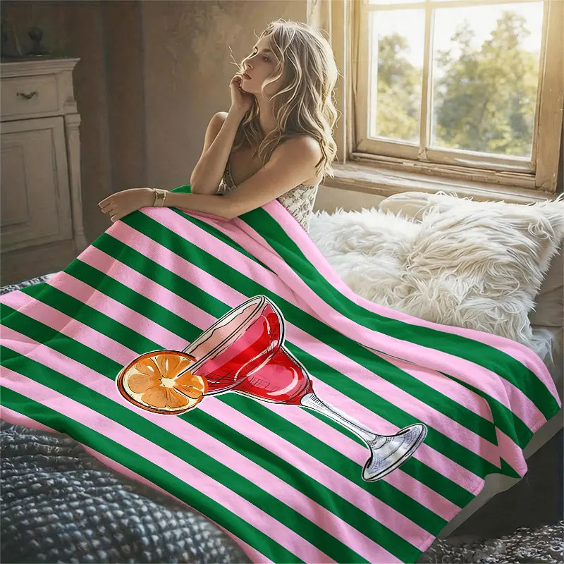 Cocktail Striped Art Flannel Blanket Warm Soft Halloween Christmas Decorative Couch Warm Cozy All-Season Gift