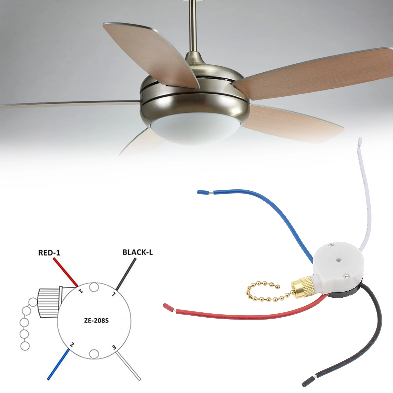 Interruttore del ventilatore da soffitto interruttore di controllo della velocità dell\'interruttore a catena a 4 fili a 3 velocità per ventilatori