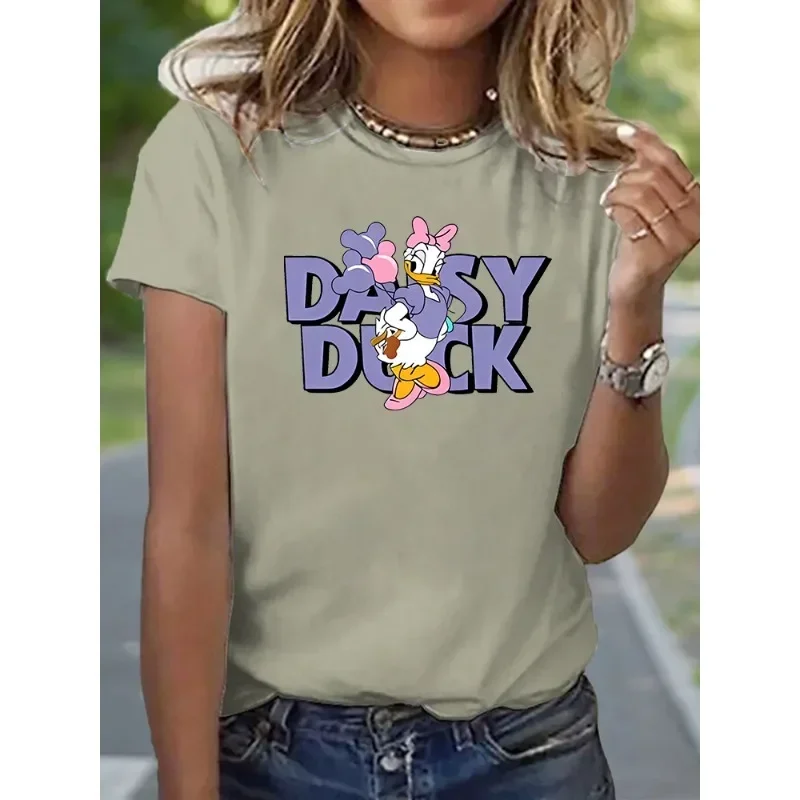 Cute Cartoon Daisy Donald Duck Vacation Fashion Sports Women\'s Cotton T-shirt Harajuku Pattern Clothing Casual Women\'s Top