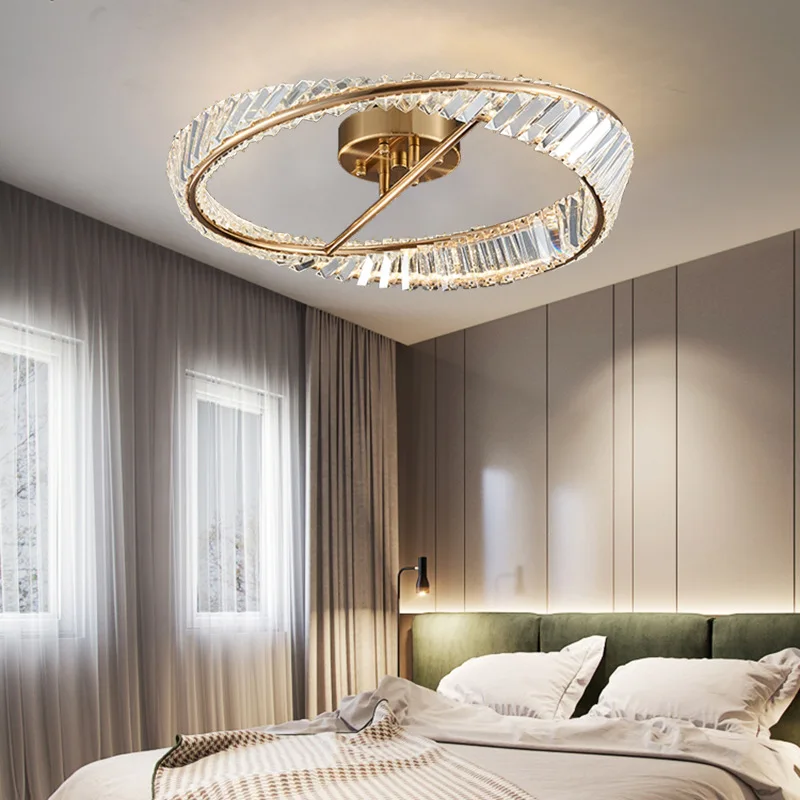 Moderne Led Plafondlamp Kristal Ringen Lamp Dimbare Gold Lustre Voor Living Eetkamer Slaapkamer Indoor Home Decoratie Armaturen