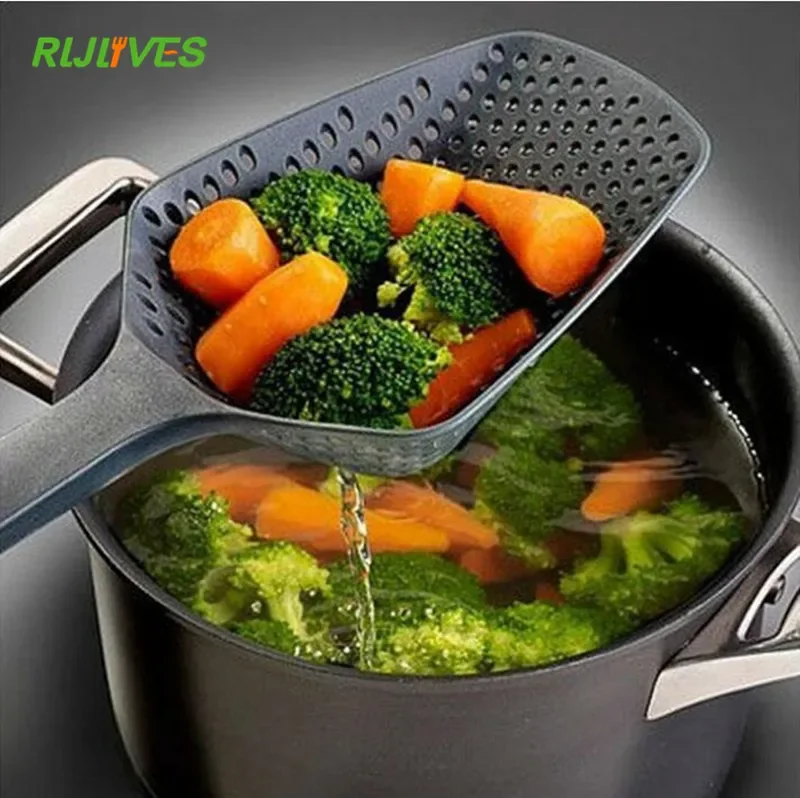 RLJLIVES 1Pc Black  Cooking Shovels Vegetable Strainer Scoop Nylon Spoon Large Colander Soup Filter Kitchen Tools