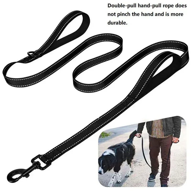 Heavy Duty Double Handle Dog Leash with Reflective Strips for Night Safety - Ideal for Large and Extra Large Breeds - Perfect for