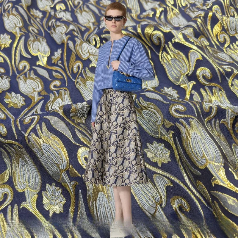 

Роскошный бренд-тюльпан, трехмерное золотое шелковое жаккардовое платье, маятниковая юбка, одежда, платье, ткань, четкое шитье, рукоделие