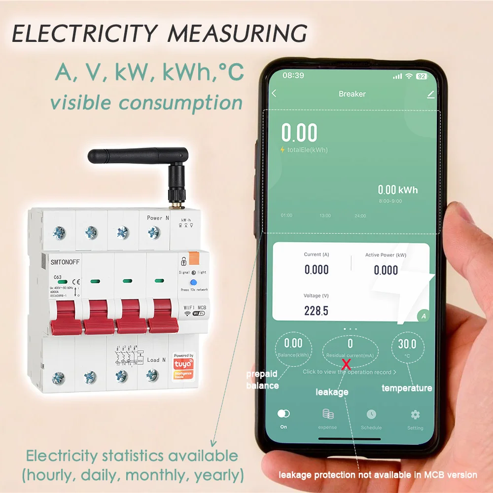 Tuya smart wifi 4p mcb 63a rs485 schalter prepaid meter timer schalter spannungs stroms chutz sprach steuerung alexa google alice – Detail 11