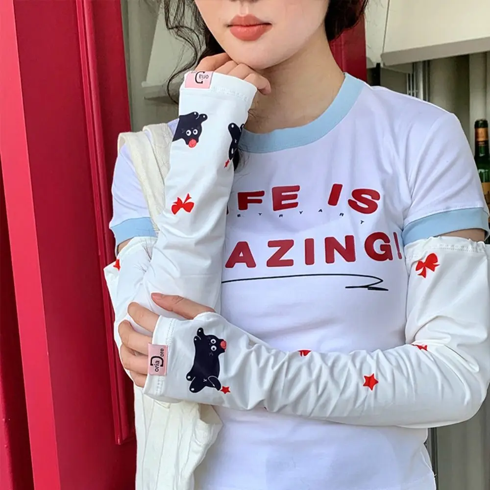 Дышащие анти-УФ-рукава из ледяного шелка с героями мультфильмов, свободные УФ-изоляционные солнцезащитные рукава, милые перчатки с длинными рукавами, летние велосипедные перчатки