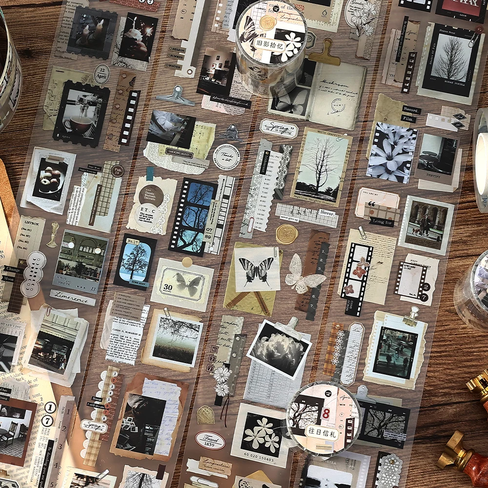 

Клейкие ленты PET 60мм*2м с ретро-дизайном для скрапбукинга, коллажей, декора, дневников и творчества.