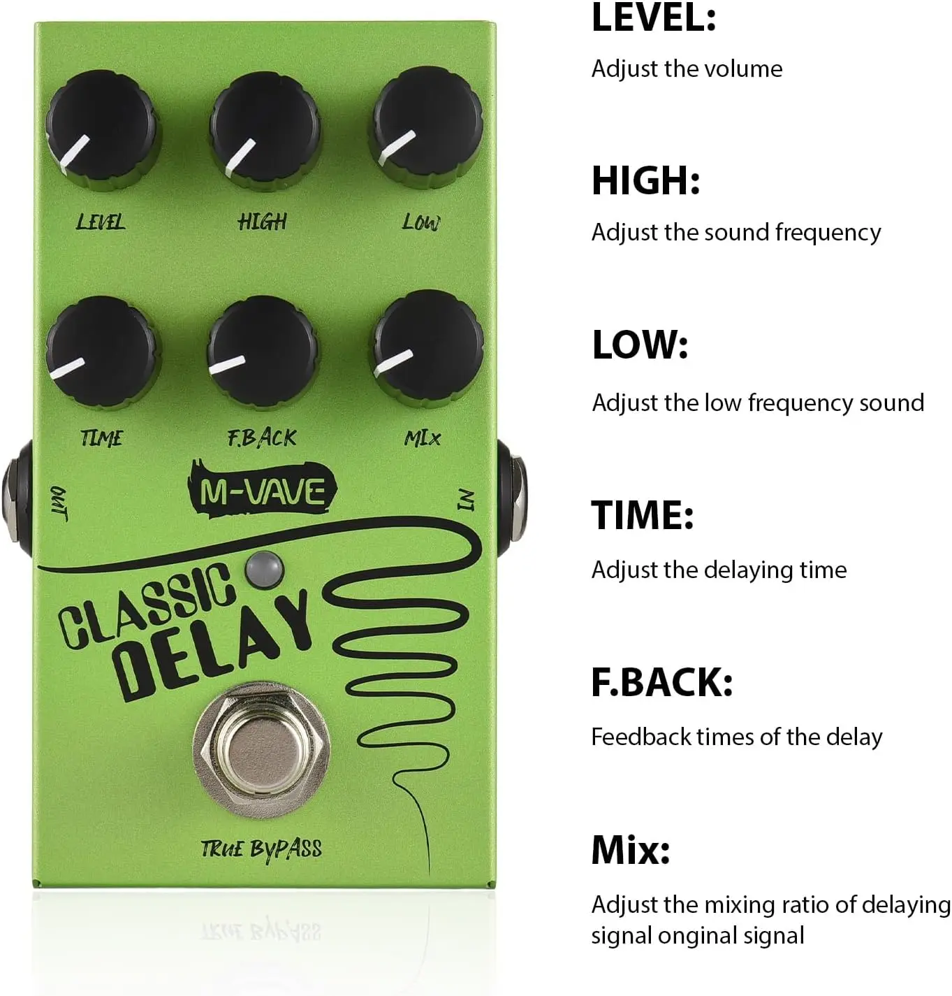 M-vave Classic Delay Effect Pedal, True Bypass 600ms Delay Time Guitar Effects Pedal for Electric Guitar Bass