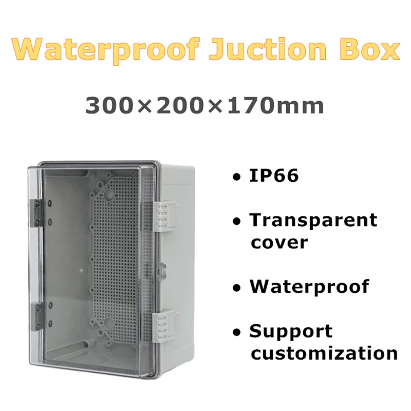 

300×200×170mm Electrical Distribution Box For Terminal Blocks PCB Panels Transparent Cover ABS Plastic Juction Case