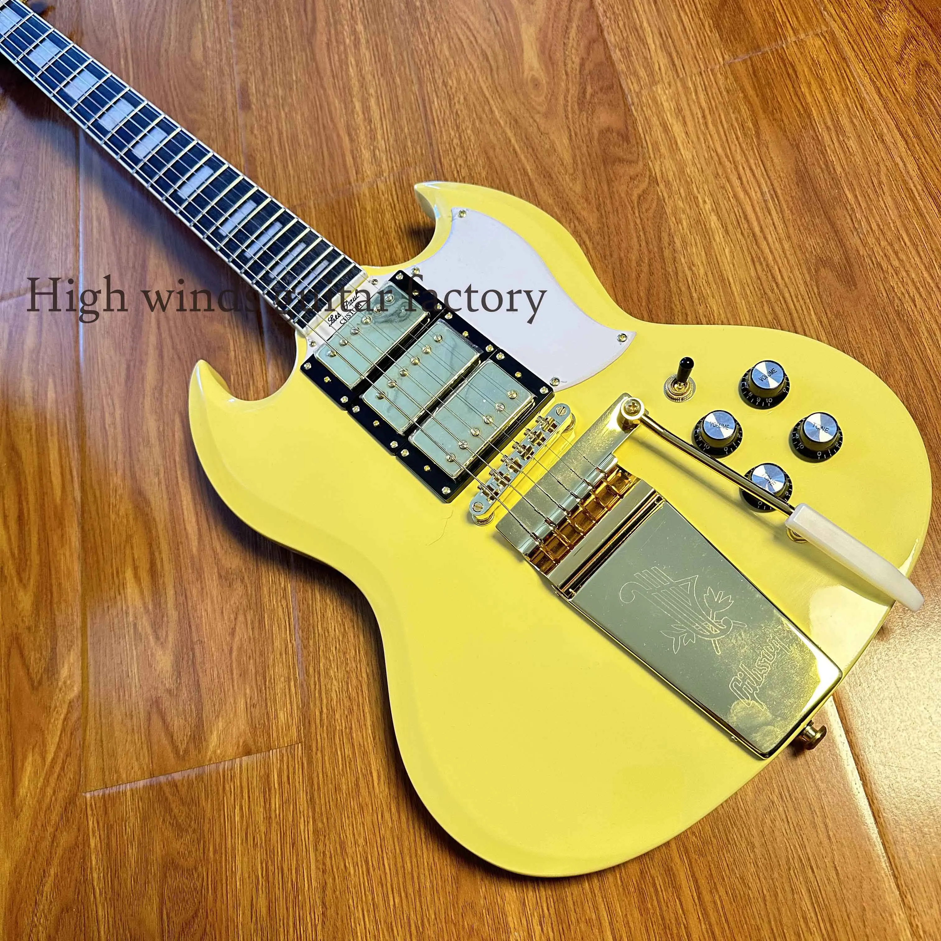 Custom Yellow SG Electric Guitar Bigsby Gold Hardware FR Bridge 3H Pickup free shipping