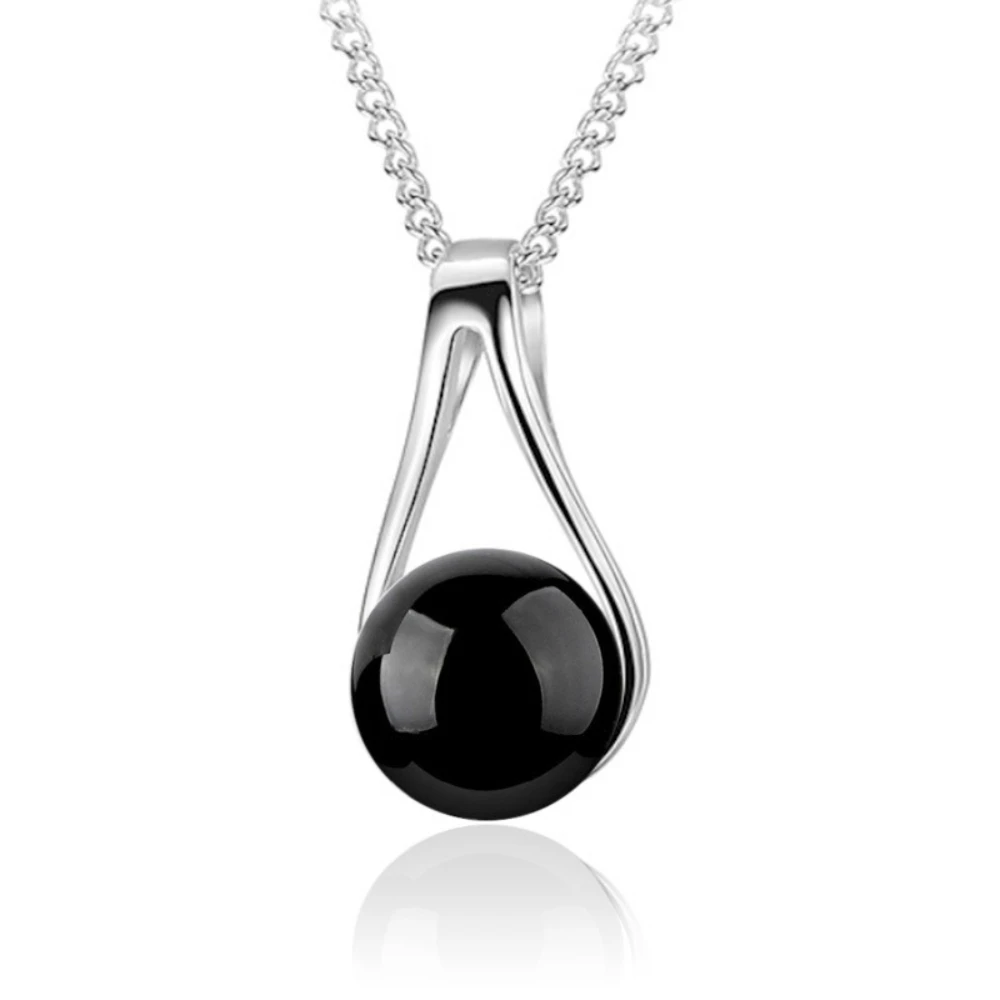 

925 Sterling Silver Fashion Classic Auspicious Black Onyx Pendant Necklace Birthday Party Anniversary Gift