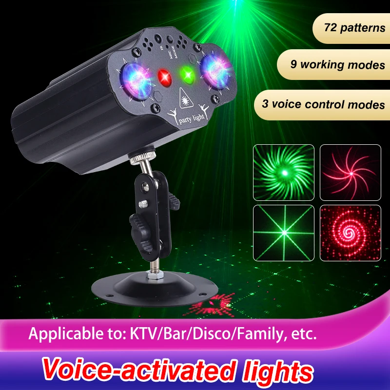 32/72 Pattern Laser Projector With Remote Control Voice Control Red Blue Green Strobe Light Christmas Club Party Decorative Lamp