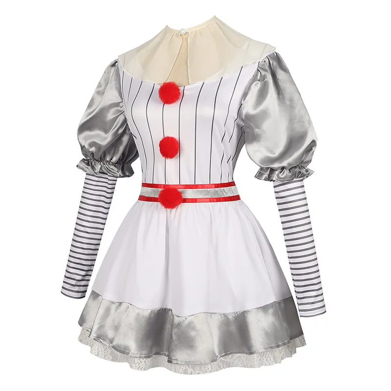 

Halloween Cosplay Costume Horror Clown Long Sleeved Striped Dress Carnival Theme Party Role Playing Outfits for Adult Women