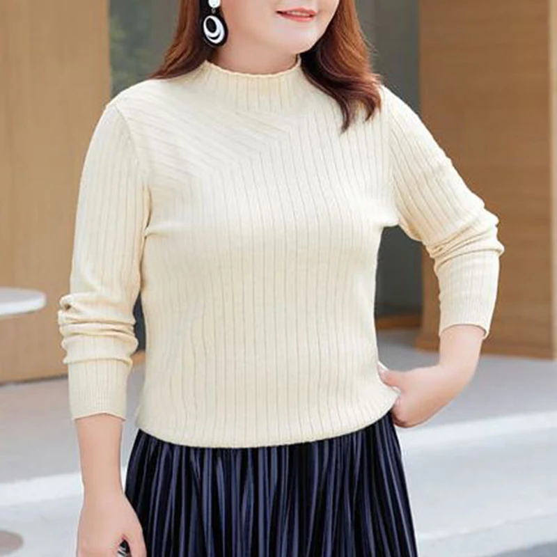 Autumn Winter New Fashion Solid Color Korean Plus Size Sweater Women Casual Elegant Oversized Lady Tops All Match Chic Pullover